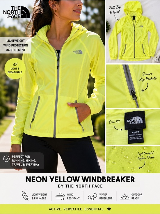The North Face Jackets & Blazers - The North Face Neon Yellow Windbreaker Jacket XS Lightweight Hooded Running
